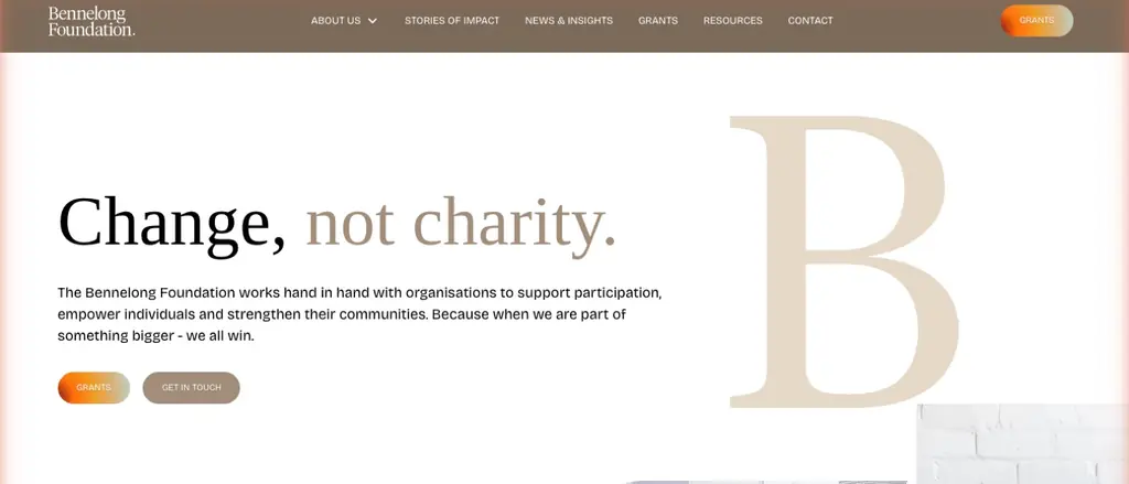 The Bennelong Foundation homepage hero: change, not charity.