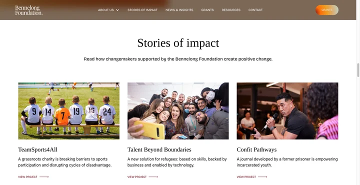 Bennelong stories of impact featuring TeamSports4All, Talent Beyond Boundaries and Confit Pathways.